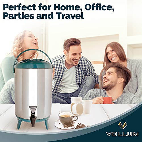 Vollum Stainles Steel Insulated Beverage Dispenser - Insulated Thermal Hot and Cold Beverage Dispenser - 12 Liter Drink Dispenser with Spigot for Hot Tea & Coffee, Cold Milk, Water, Juice & More TEAL - Thumbnail 5