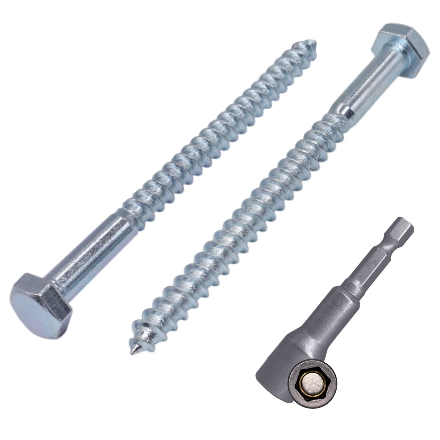 (Pack of 6 pcs) DIN 571 Zinc Plated Steel Hexagon Wood Screws M8 x 140 mm, Coach Screws, Hex Screw, Lag Bolts, Hex Head (6, M8 x 140 mm)