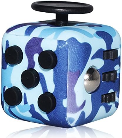Stress Squeeze Fun Anti Stress 6-Sided Desk Fidget Toy Cube for Adults and Children (Blue Camo)