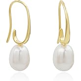 925 Sterling Silver 8.5-9mm Freshwater Cultured Pearl Threader Drop Earrings for Women, 18K Gold Plated