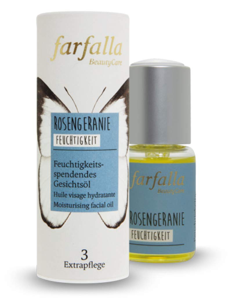farfalla NaTrue Moisturising Face Oil Rose Geranium 100% Certified Natural Cosmetics (1 x 20 ml)