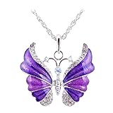 Eyourlife Christmas New Fashion Retro Butterfly Crystal Rhinestone Pendant Necklace Purple