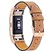 Mornex Replacement Leather Band Compatible for Charge 2, Fitness Strap Women Men Small Large (Light Brown- Rosegold Buckle)