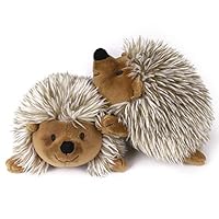 PAWABOO Plush Dog Toy, [2 Pack] Non-Toxic Super Soft Faux-Fur Hedgehog Dog Toy Stuffed Biting Training Playing Toys for Dog Puppy, Brown