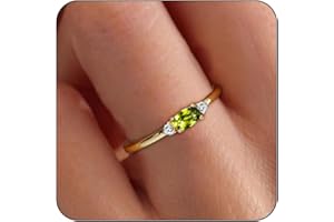 Lunvky 14k Gold Plated Birthstone Rings for Women Mother Dainty Cute Stackable Rings Non Tarnish Thumb CZ Emerald Green Gemstone Pinky Ring Jewelry Birthday Gift for Mom Daughter Band Size 6-11