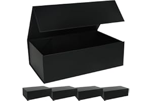LFBOX Black Gift Box with Magnetic Lids 13.8x8.3x4.4 in, Large Bridesmaid Groomsman Proposal Boxes 5 Pack, Collapsible Rectan