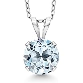 Gem Stone King 14K White Gold Sky Blue Topaz Pendant Necklace for Women | 1.00 Cttw | Gemstone November Birthstone | Round 6MM | With 18 Inch Silver Chain