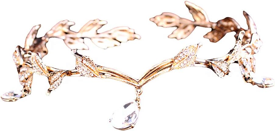 Bodhi2000 Women Head Chain Olive Leaves Waterdrop Pendent Hair Accessories Headpiece for Wedding Party
