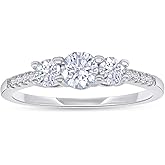 SAVEARTH DIAMONDS 3-Stone Engagement Ring for Women Round Lab Created Moissanite Dainty Promise Ring in 18K Gold Plated Jewelry Gift for Her