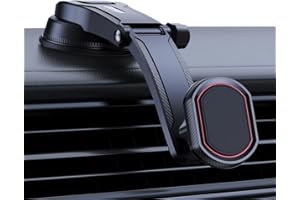 Magnetic Phone Car Mount - Strong Suction Dashboard Holder with 6 Magnets, Adjustable Angle, ABS Material, Compatible with Al