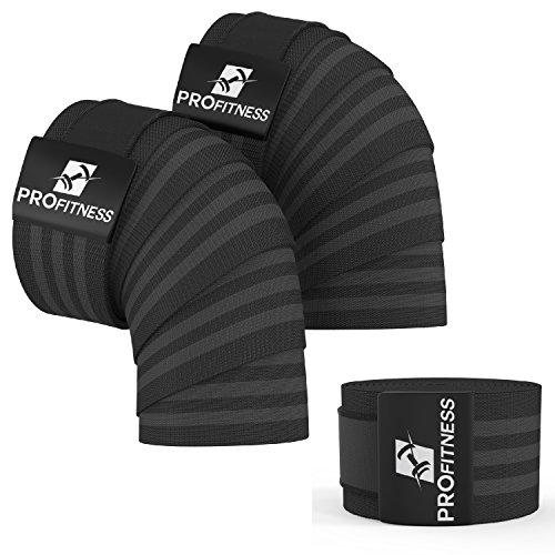 ProFitness Weightlifting Knee Wraps (Pair)  Adjustable Compression Sleeves for Cross Training, Squats, Powerlifting, Weightlifting  Improved Gym Workout Strength & Stability  Unisex (Black)