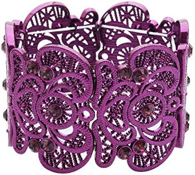 Womens Bohemian Lace Bracelet Vintage Filigree Cuff Bangle Bracelet Wide Stretch Rhinestone Bracelets for Ladies