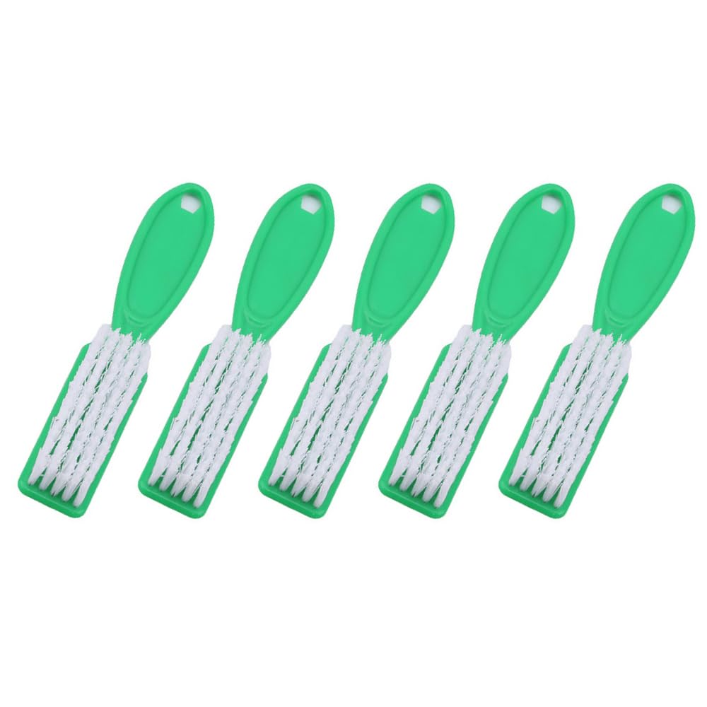 5 Pcs Nail Art Dust Clean Brush, Plastic Long Handle Fingernail Cleaning Scrubbing Brushes, Nail Cleaning Brushes for Home & Salon Use (Green)