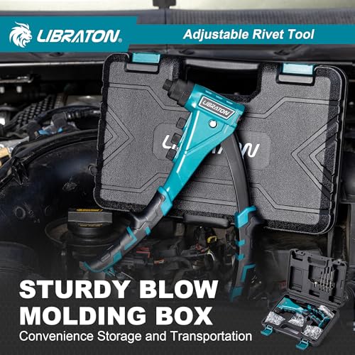 LIBRATON Heavy Duty Rivet Pliers, Pop Rivet Pliers, Professional Manual Riveter Riveting Tool with 160 Rivets, Includes 4 Tips, 4 Interchangeable Nozzles Without Tools, for Repair