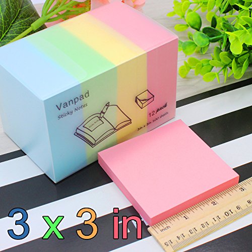 Sticky Notes 3x3 Inches - 100 Sheets/Pad - 12 Pads/Pack, Self-Stick Pads by Vanpad