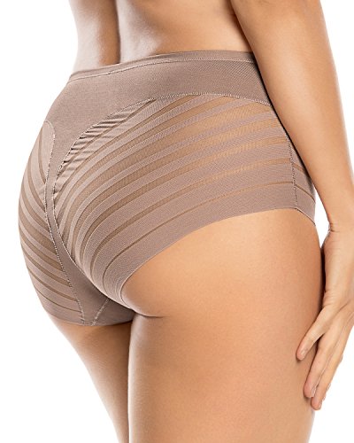 Leonisa Invisible High Waisted Tummy Control Stripe Lace Underwear - Shapewear Panties for Women
