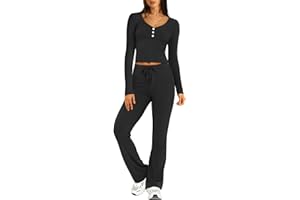 RUBZOOF Womens Lounge Set 2 Piece Loungewear Long Sleeve Cropped Tops Matching Flare Pants Sets Casual Y2k Fall Outfits XS-XL