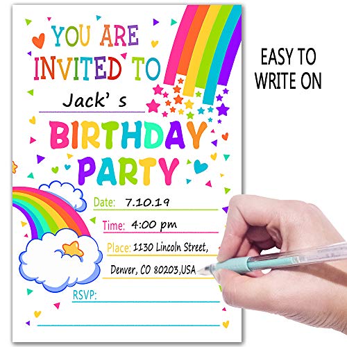 Rainbow Happy Birthday Party Invitations with Envelopes - Colorful Invitation for Kids Party - 30 Cards With Envelopes