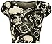 WearAll Women's Print Cap Sleeve Crop Top - Skull Roses - US 8-10 (UK 12-14)