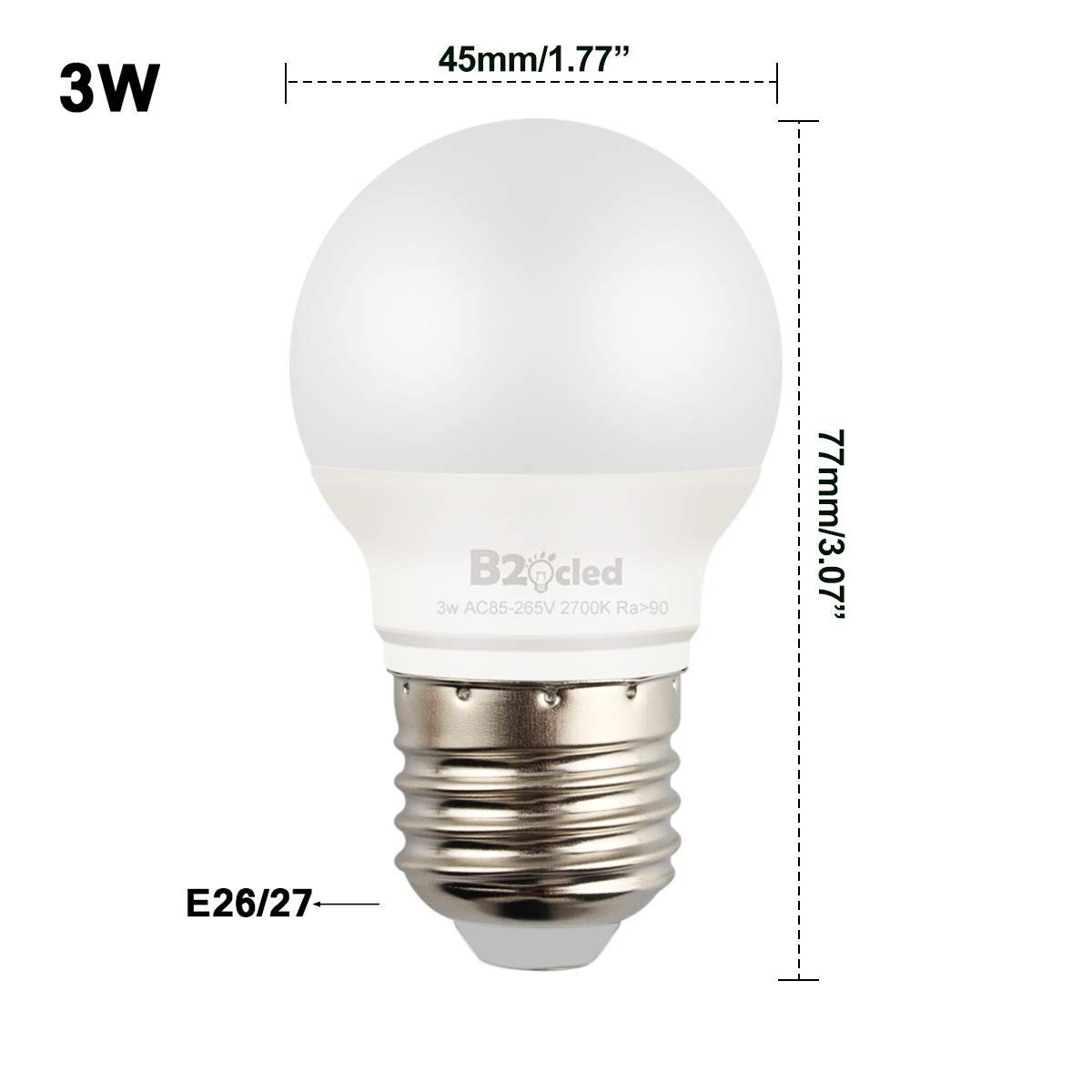 B2ocled 2-Pack E26 LED Bulb 3W - 20 Watt Equivalent Warm White (2700K) Light Bulbs