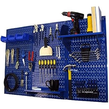 Pegboard Organizer Wall Control 4 ft. Metal Pegboard Standard Tool Storage Kit with Blue Toolboard and Blue Accessories