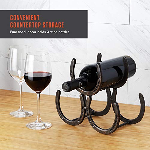 Foster-Rye-Horseshoe-Countertop-Metal-Wine-Rack-Cast-Iron-Wine-Bottle-Holder-Holds-3-Standard-Wine-Bottles-10-x-55-x-85