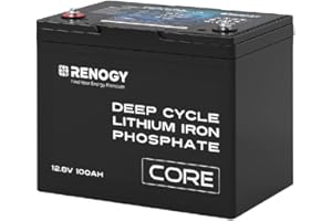 Renogy 12V 100Ah LiFePO4 Lithium Battery Deep Cycle Battery, 5000-24000 Life Cycles, Advanced BMS, 1356Wh Output Power