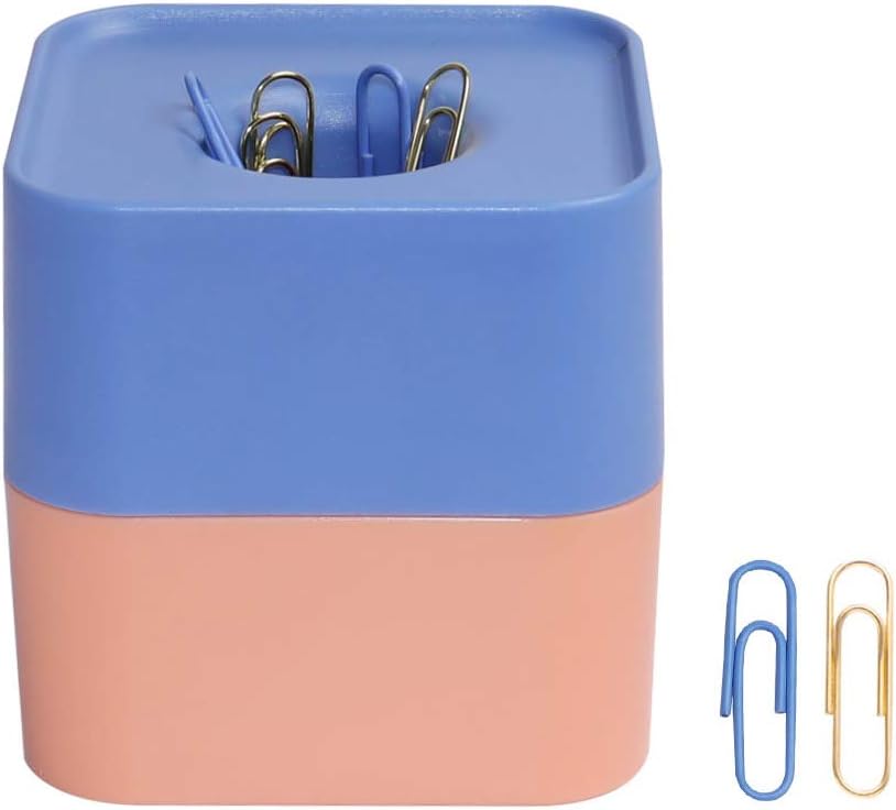 Square Paper Clips Holder with 100 Pcs Light Blue N Gold 28mm