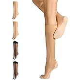 Yilanmy Knee High Stockings for Women Anti-Slip Cotton Sole 4 Pairs Nylon Sheer Trouser Socks with Reinforced Toe
