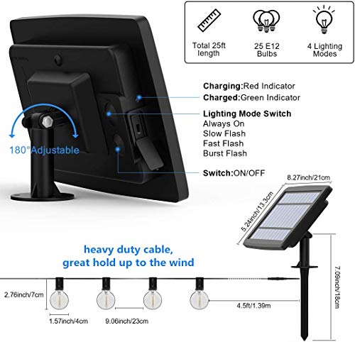 Lichtsnoer op Zonne-Energie voor Buiten,G40 Leds,7.62 Meter,4 Modi, IP44 Waterdicht,Buiten/Binnenverlichting,Solar… - Afbeelding 3