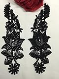2 Pairs, Gorgeous Flower Venice Lace Applique Collar Pair, Black, 9