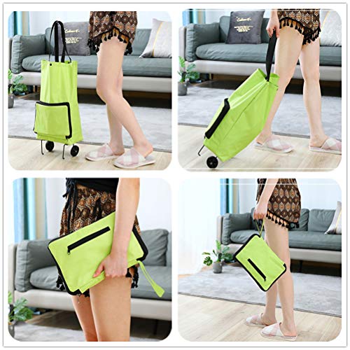 Falytemow Foldable Shopping Trolley Bag with Wheels Oxford Fabric Collapsible Bags Folding Reusable Grocery Tote Bags Foldable Shopping Grocery Cart for Women Travel Home Kitchen Supermarket (Red) - Thumbnail 7
