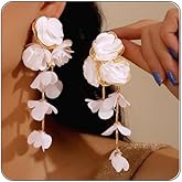 Fabric Flower Earrings for Women Vintage Layered Tassel Dangle Earrings Boho Colorful Petal Long Earring Fashion Aesthetic Ear Jewelry