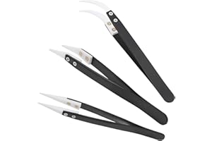 3Pcs Ceramic Tweezers Antistatic Tweezers Insulated Heat Resistant Ceramic Tweezers Black Electronic Cigarette Tweezers for P