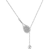 Lovematch Tennis Lariat Plus Racket and Ball Necklace Silver - Rhodium Plated Over Sterling Silver, Tennis Charm Necklace for Women, Christmas Gifts for players