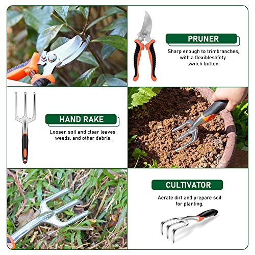 Aicharynic Gartenwerkzeug Set, 6 in 1 Aluminium Gartengräte Set, Ausgestattet mit Anti-Rutsch-Griff, Gartenhandschuhe, Garten Zubehör Geschenk für Balkon und Terrassengärtner