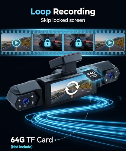 Rimoody 4 Canali 360° Dashcam Auto, 4 Telecamera HD 1080P Anteriore e Posteriore Sinistra Destra, 3.16 Pollici Schermo IPS Dash Cam con Visione Notturna 8 IR/Loop Video/24H Parcheggio Monitor
