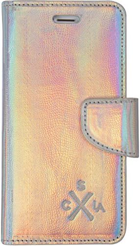 candywirez Case Study Vegan Leather Wallet with Detachable iPhone 6/6s Case - Metallic Silver Snake