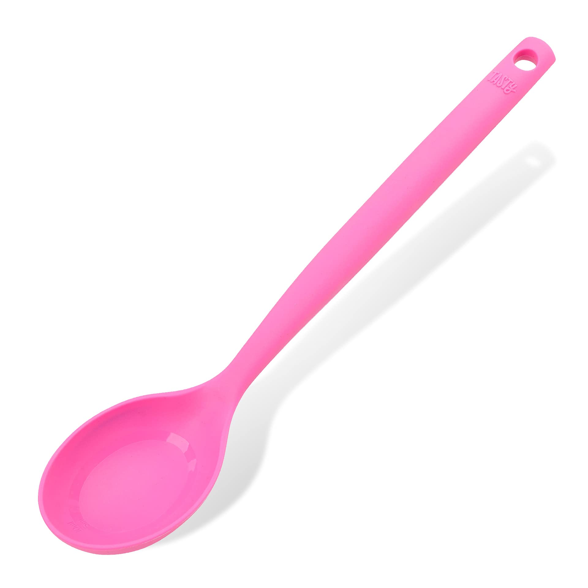 Tasty Silicone Serving Spoon with Measurements, Spoon Ladle for Stirring and Serving, Gentle on Coated Pots and Pans, Dishwasher-Safe, Dimensions: 32.5 x 6.5 cm, Colours: Bright Pink