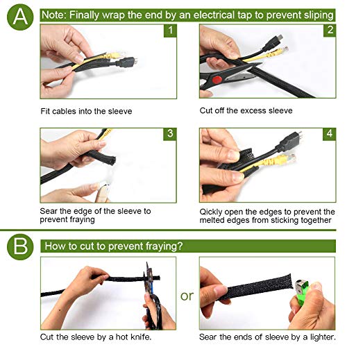 10 Feet - 3/4 inch Cord Protector Split Wire Loom Braided Cable Sleeve, Management and Organizer, Protectors for Television, Audio, Computer Cables, Prevent Pet From Chewing Cords - Black