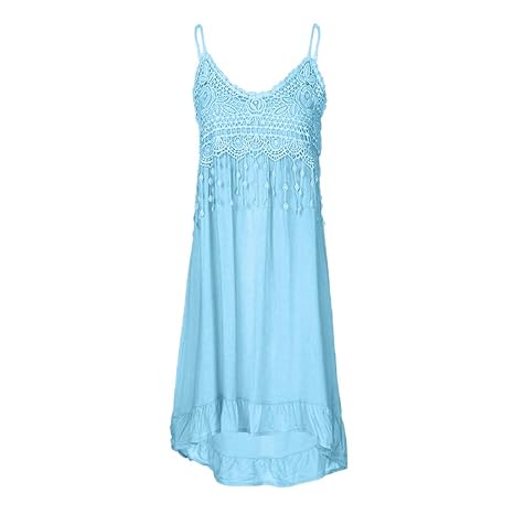 Sommer Spitze Patchwork Boho Sommerkleid Damen Hanomes Elegante Mini Kleid Einfaches Solid Party Kleid Elegante Party Kleid C