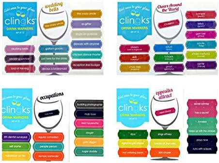 Clingks 48 Drink Markers - Humorous Wedding Themed Set - Fun Alternative to Wine Charms