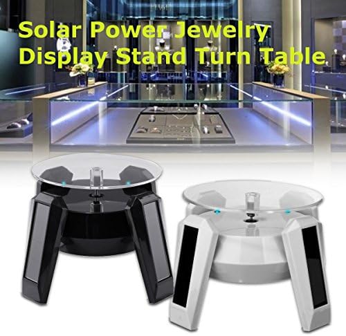 CAVEEN Solar Power Motorized Turntable Display 360 Degree Electric Rotating Display Turntable for Display Jewelry, Watch, Digital Product, Crystal and Collectibles Black
