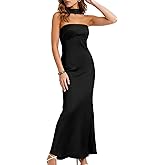 Womens Satin Tube Top Bodycon Scarf Maxi Dress Sexy Strapless Backless Elegant Formal Wedding Guest Dresses