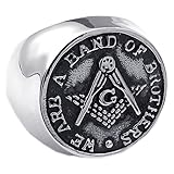KONOV Mens Stainless Steel Ring, Freemason Masonic, Black Silver