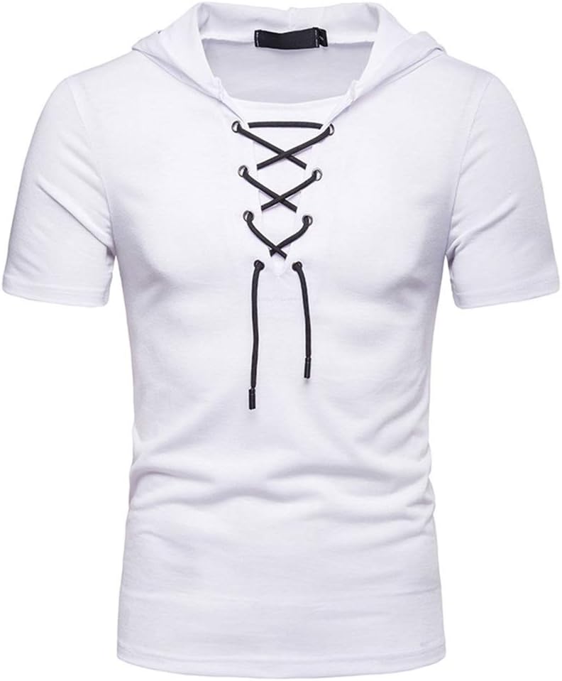 Mens Fashion Short Sleeve Hooded - Casual Solid Color Pullover T Shirts Summer Tops