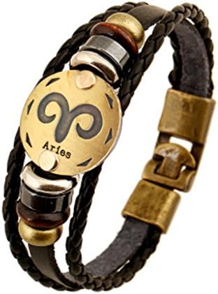 Qiaofulicheerfully Alloy Handmade Jewelry Unisex Leather Constellation Braided Rope Bracelet Bangle