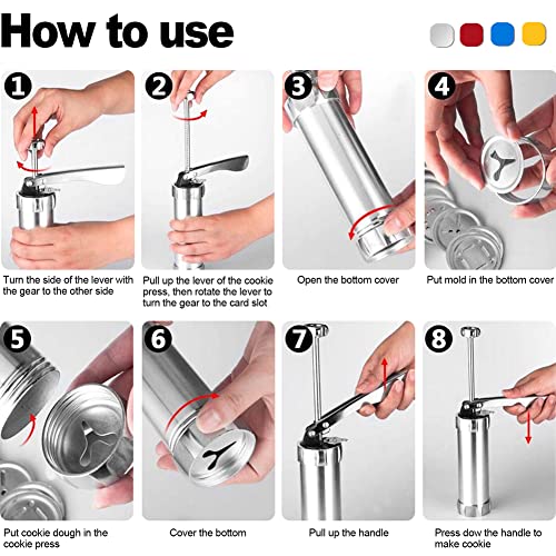 Cookie Press Mold for Baking, Stain Steel Biscuits Cutter, Manual Cookie Press Gun for Christmas