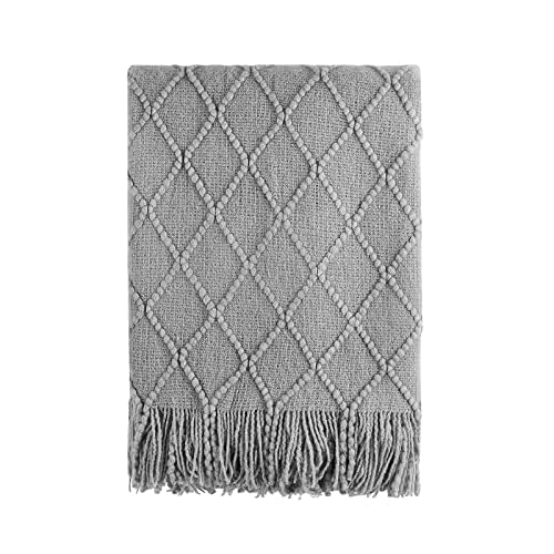 BOURINA Textured Solid Soft Sofa Throw Couch Cover Knitted Decorative Blanket,Light Grey, 127x228cm