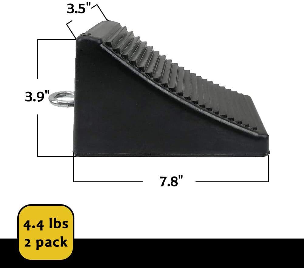 ROBLOCK 2 Pack Rubber Wheel Chocks Black Wheel Wedge with Eyebolt, 7.8" Length x 3.5" Width x 3.9" Height: Automotive